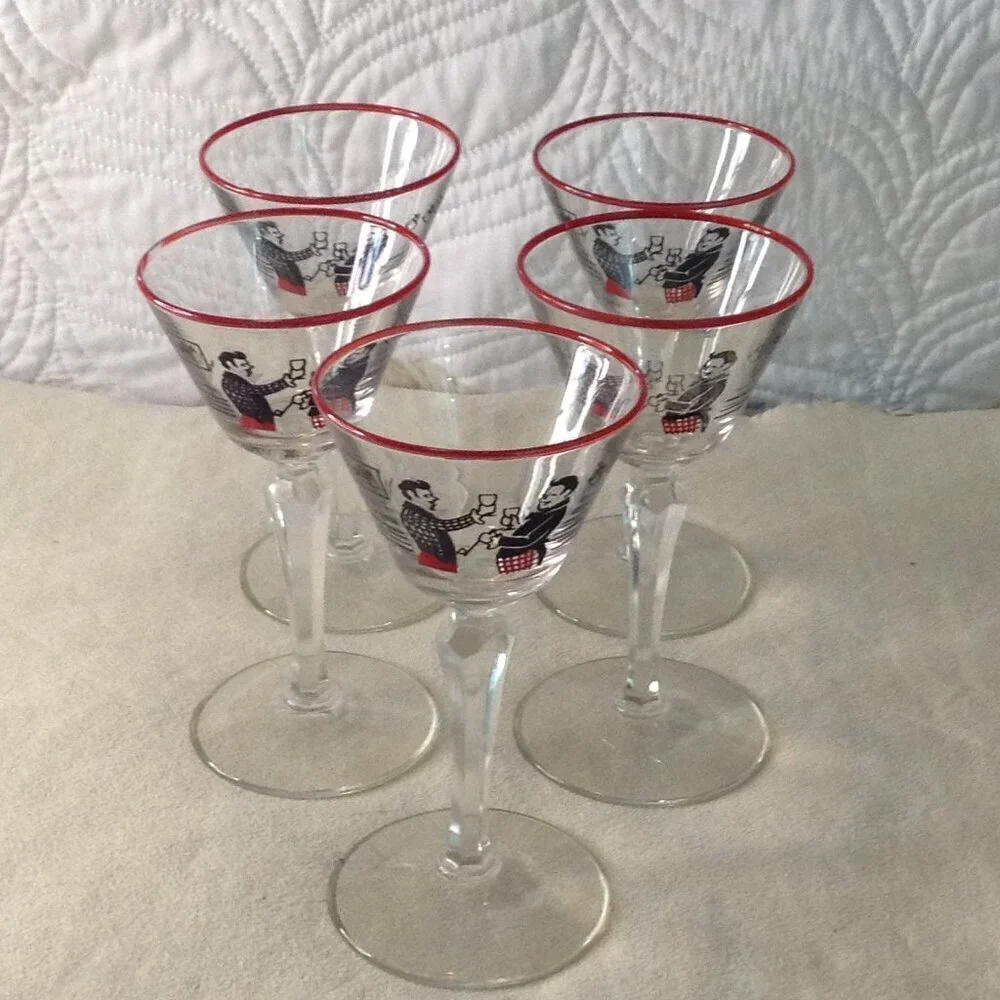 VTG 5 Libby's Pickwick (1947) Cocktail, Martini Glasses; Retro, Barware, Stylish